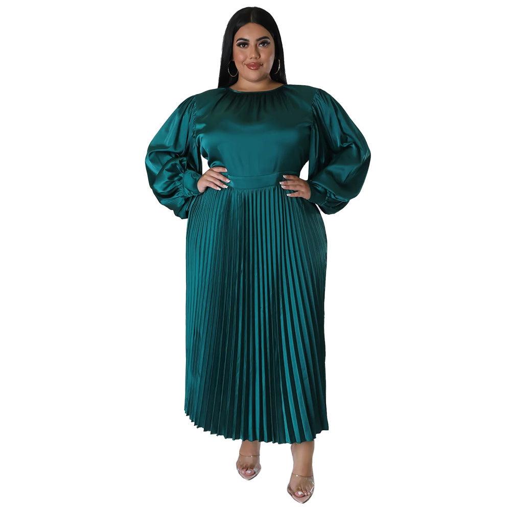 Elegant Lantern Sleeve Pleated Maxi Dress