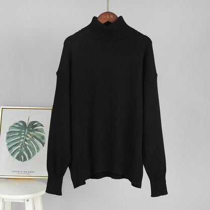 Solid Turtleneck Sweater Soft Knitted Pullover Casual Style