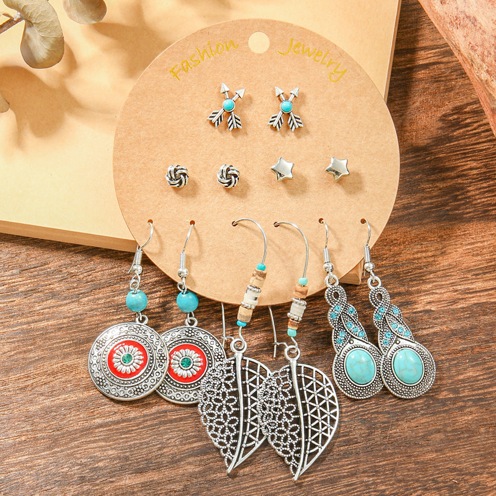Bohemian Style Metal Earrings with Tassels and Geometric Shapes