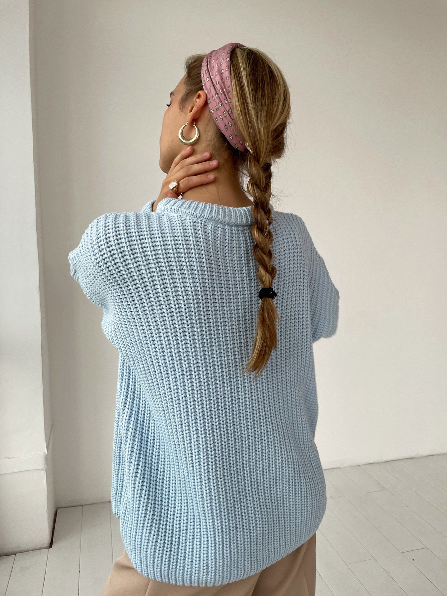 Women'S Sweater Loose Candy Color Round Neck Sweater