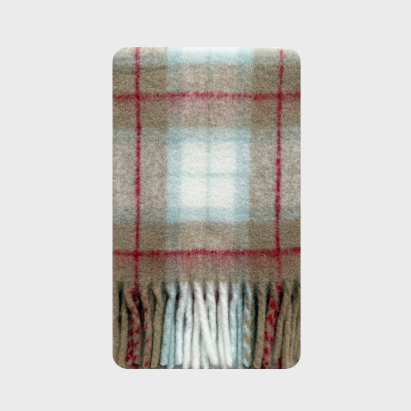 Japanese-Inspired Plaid Scarf Soft Wool Blend Shawl