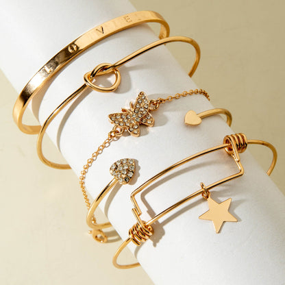 Vintage Geometric Open-Cuff Gold Bracelet Set