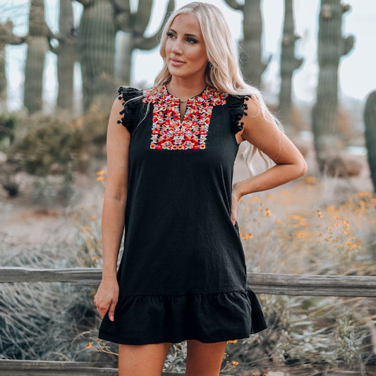 New Bohemian Style Embroidered V-Neck Knee Length Dress