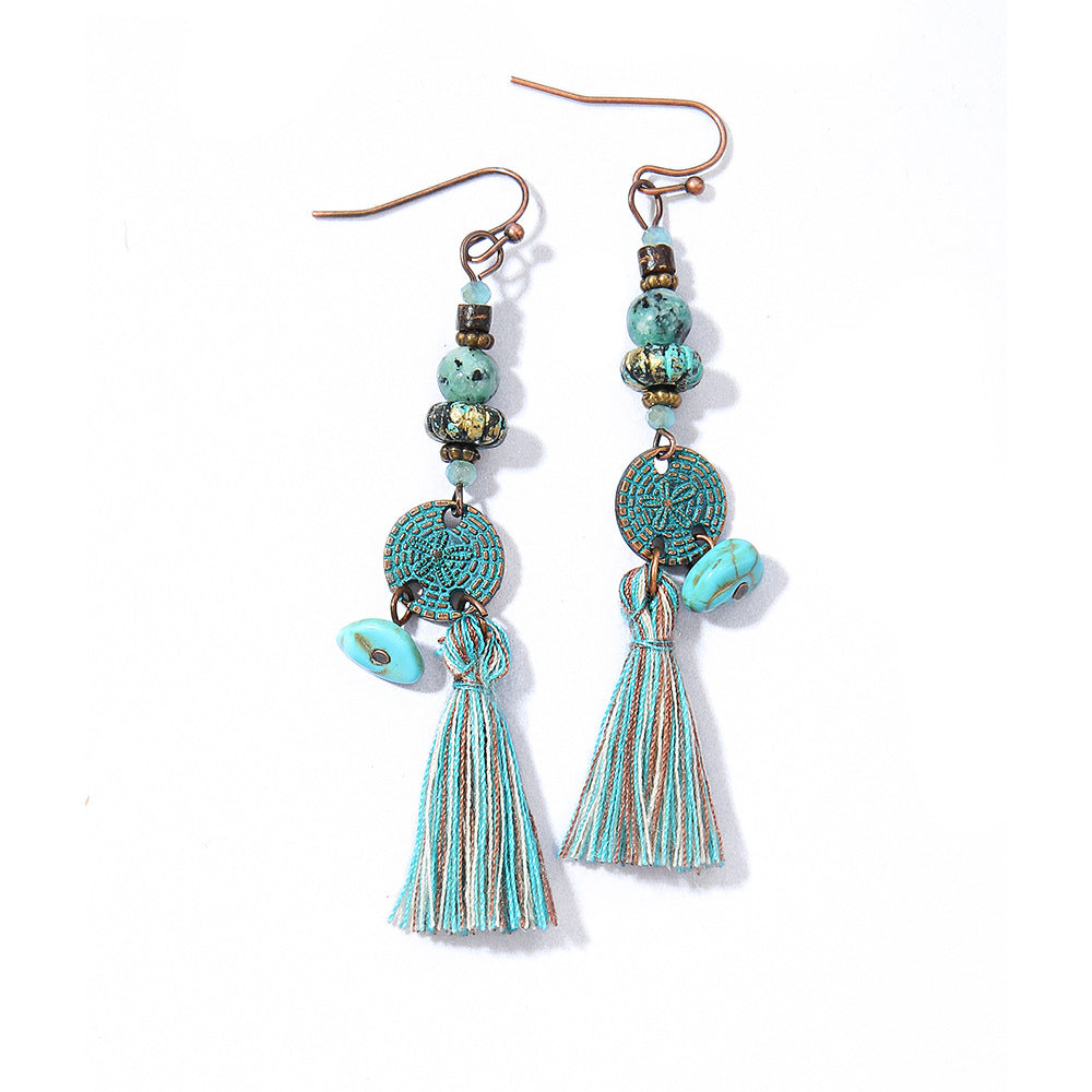 Bohemian Style Gemstone Tassel Earrings for Women