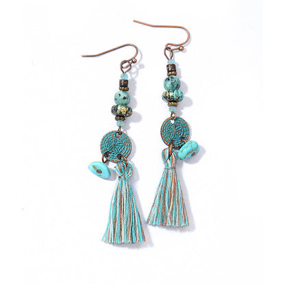 Bohemian Style Gemstone Tassel Earrings for Women