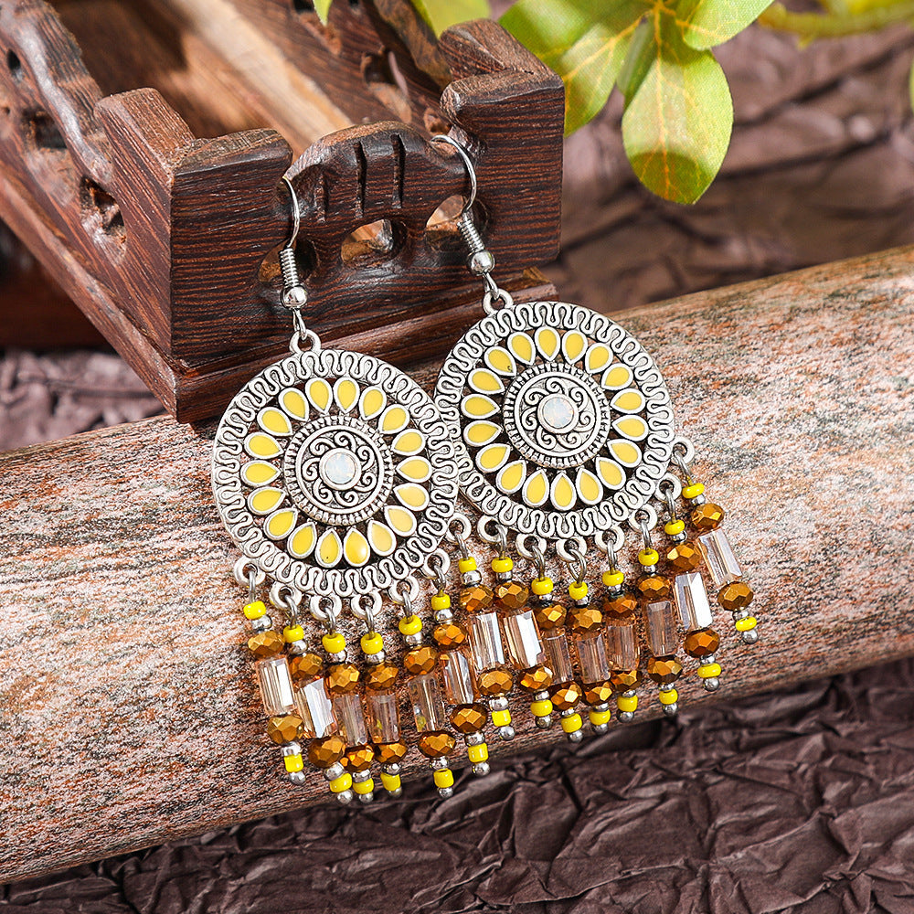 Bohemian Vintage Floral Tassel Earrings for Women