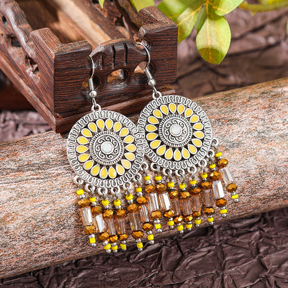 Bohemian Vintage Floral Tassel Earrings for Women