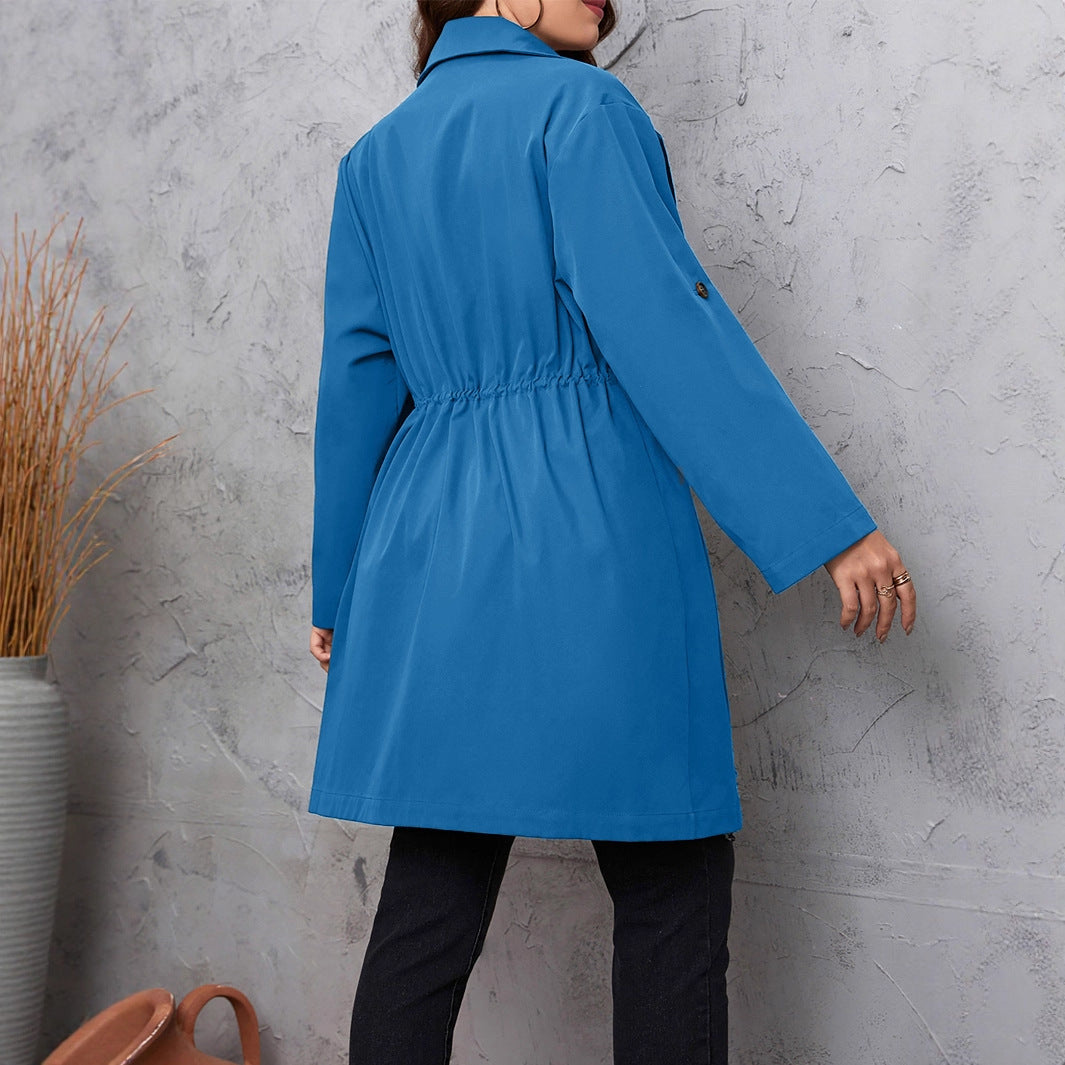 Plus Size Solid Color Longline Blazer with Belt