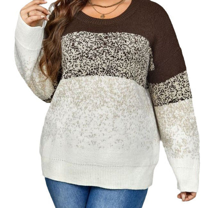 Color Block Round Neck Pullover Top Casual