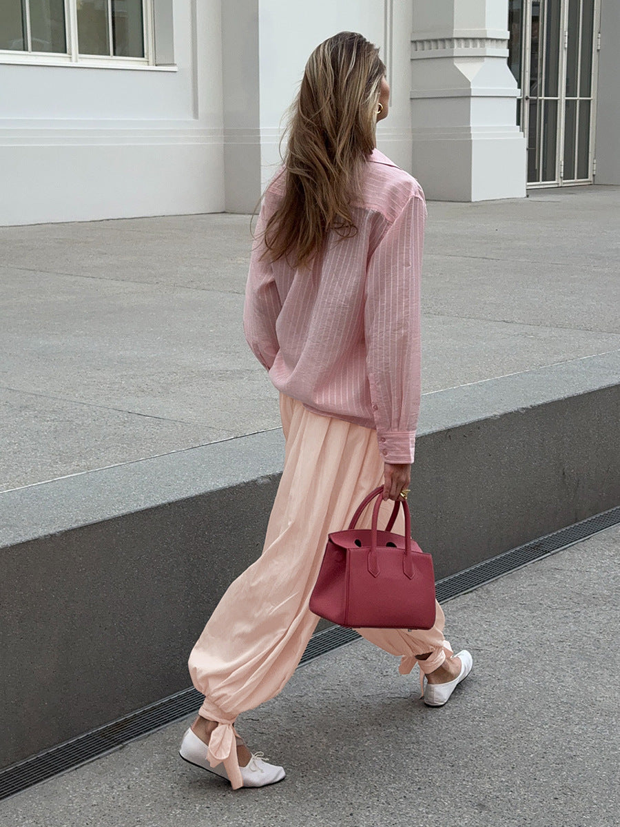 Wide-Leg Lantern Pants for Women with Tie Waist Casual Style