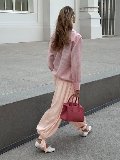 Wide-Leg Lantern Pants for Women with Tie Waist Casual Style