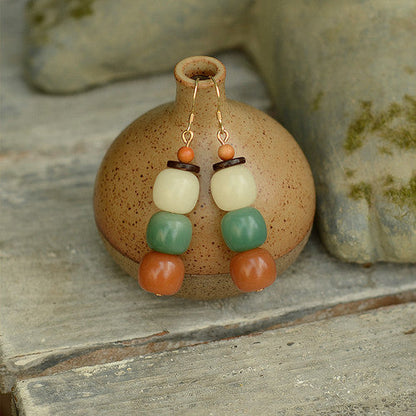 Natural Bodhi Root Personality Gradient Color Stud Earrings Simple Earrings Ethnic Style 925 Silver Hook Earrings