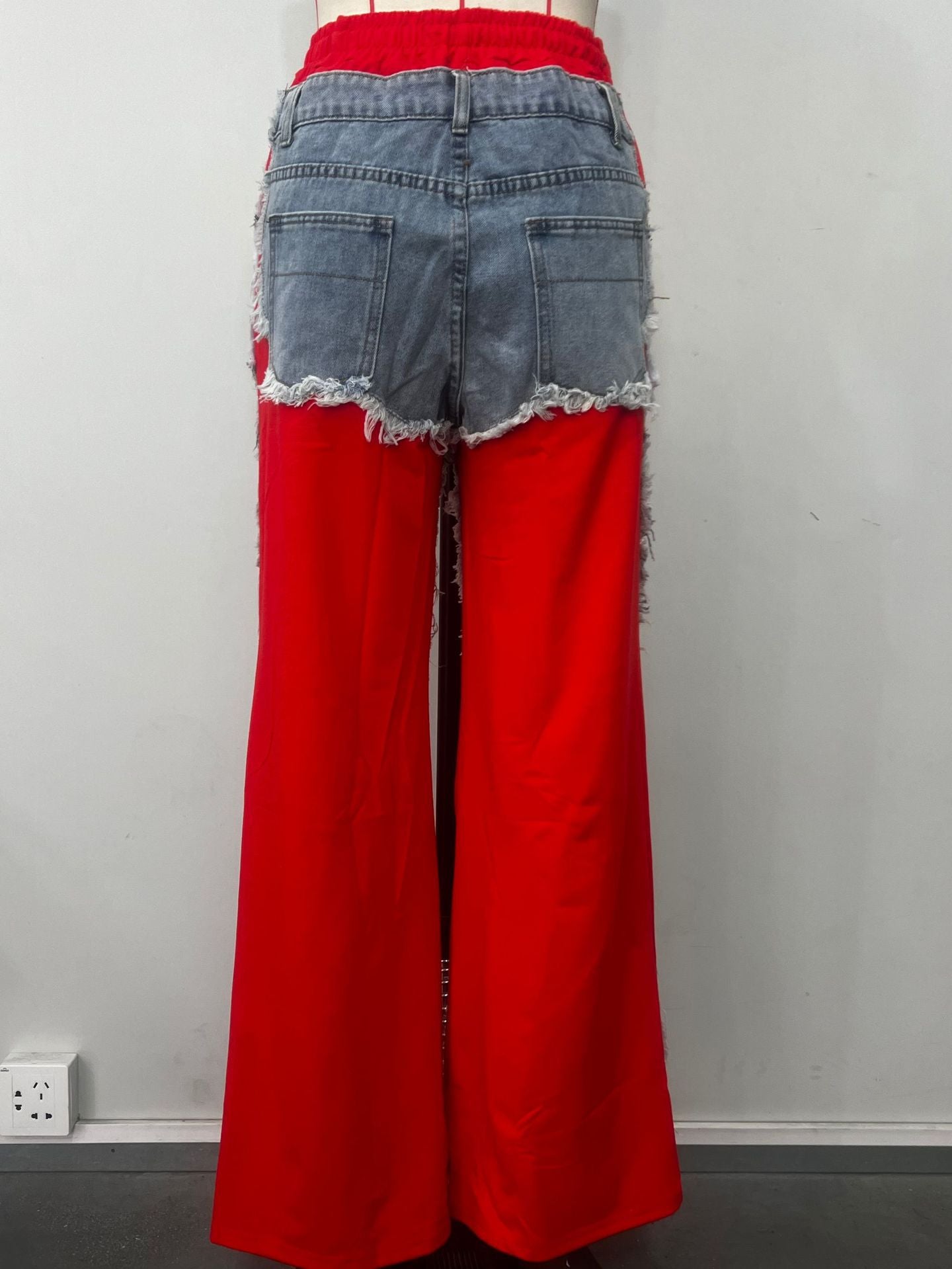 Fashion Splicing Drawstring Straight Leg Jeans