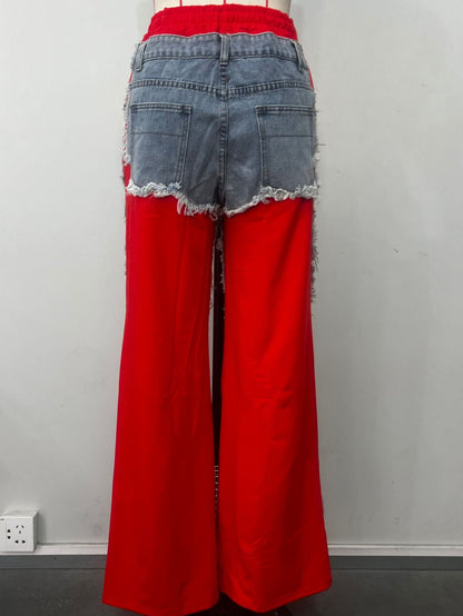 Fashion Splicing Drawstring Straight Leg Jeans