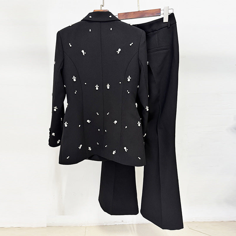 Fashionable Embellished Blazer Pantsuit With Long Sleeves