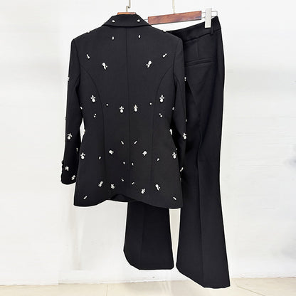 Fashionable Embellished Blazer Pantsuit With Long Sleeves