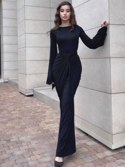 Elegant Ruched Waist Long Sleeve Dress