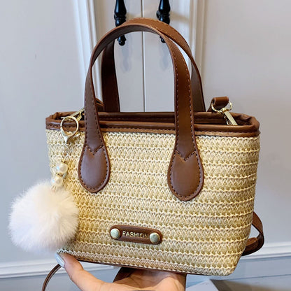 Colorful Woven Bucket Bag Stylish Casual Straw Handbag