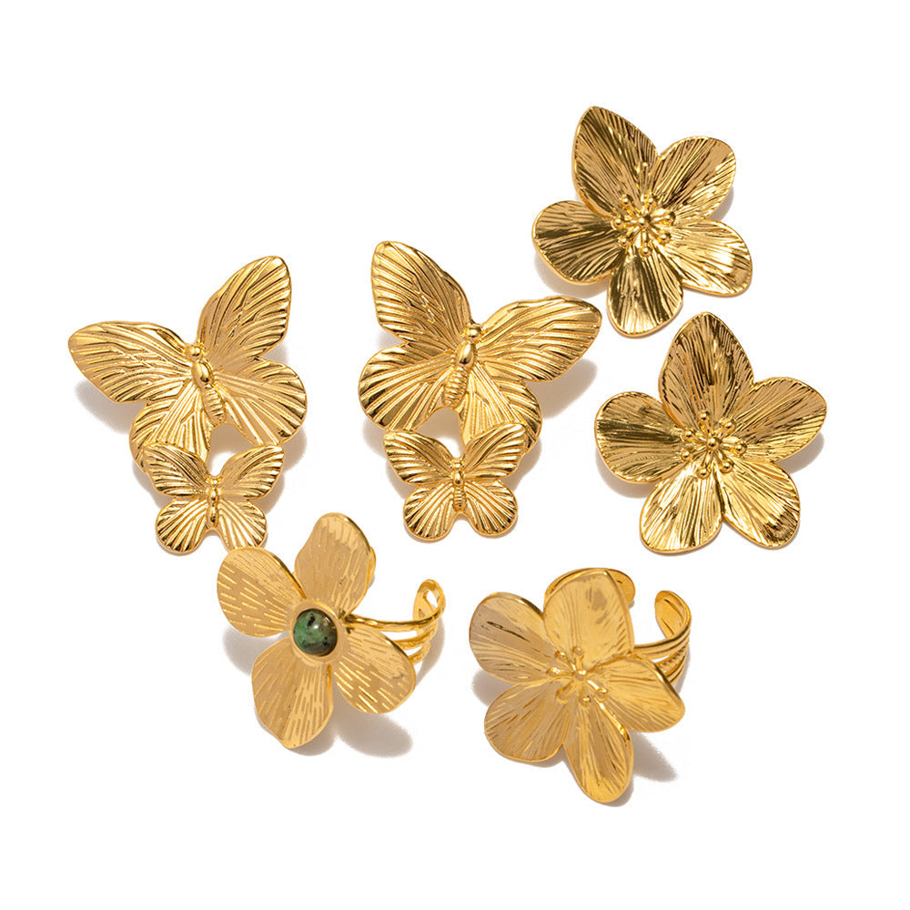 Flower Zircon Adjustable Layered Rings