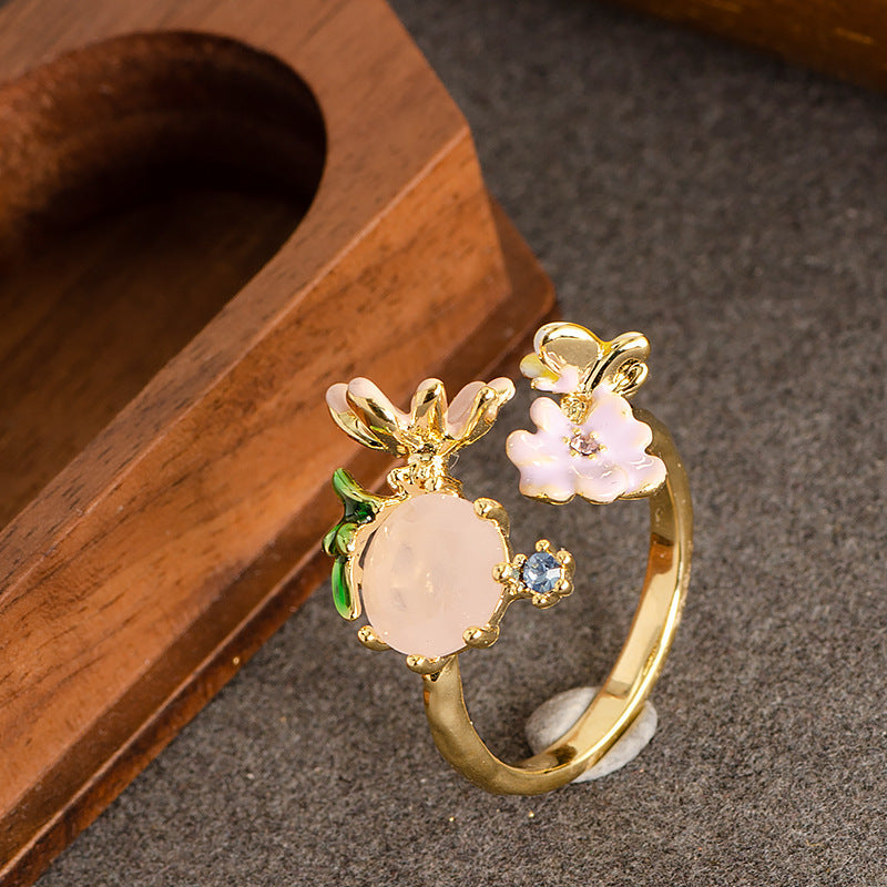 Elegant Floral Adjustable Open Ring With Zirconium For Women