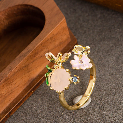 Elegant Floral Adjustable Open Ring With Zirconium For Women