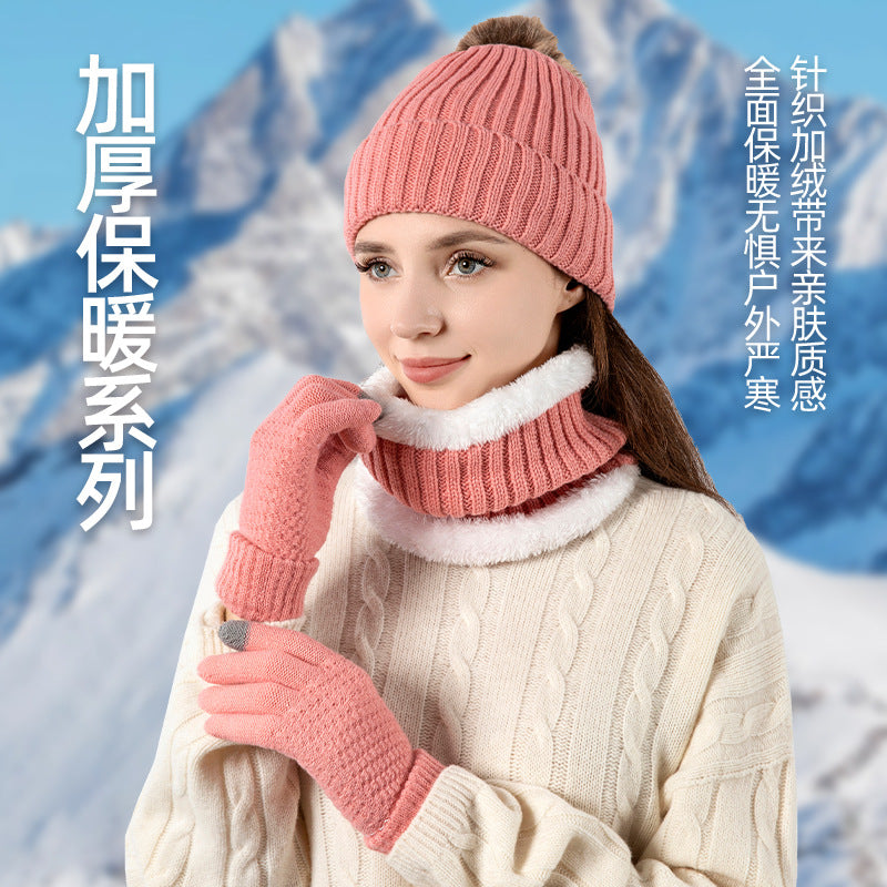Warm Knitted Winter Scarf, Hat, and Gloves Set