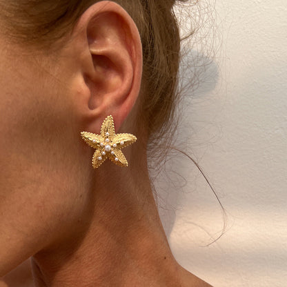 Starfish And Shell Earrings Natural Alloy Ocean Style