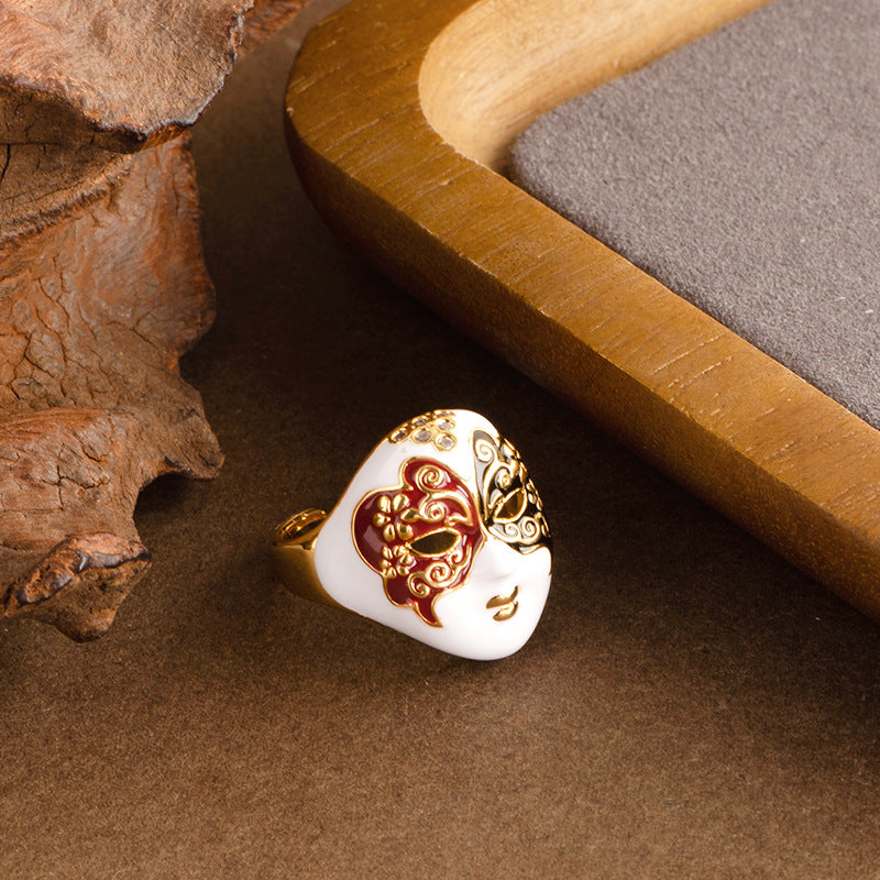 Stylish Creative New Chinese Opera Mask Ring Adjustable Open Band