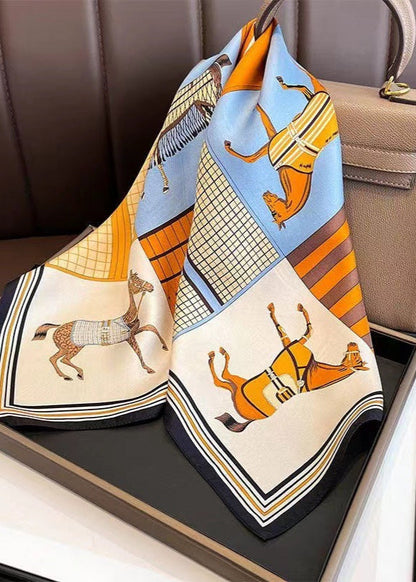 Satin Square Scarf With Vintage Horse Print