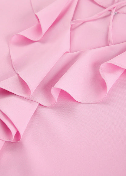 Ruffled Halter Blouse In Soft Pink Fabric