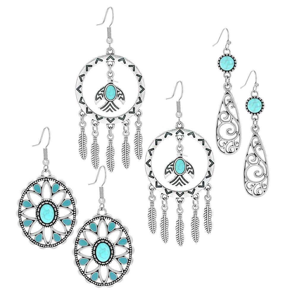 Bohemian Turquoise Teardrop Earrings Vintage Alloy Geometry