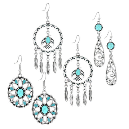 Bohemian Turquoise Teardrop Earrings Vintage Alloy Geometry