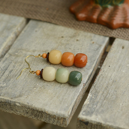 Natural Bodhi Root Personality Gradient Color Stud Earrings Simple Earrings Ethnic Style 925 Silver Hook Earrings
