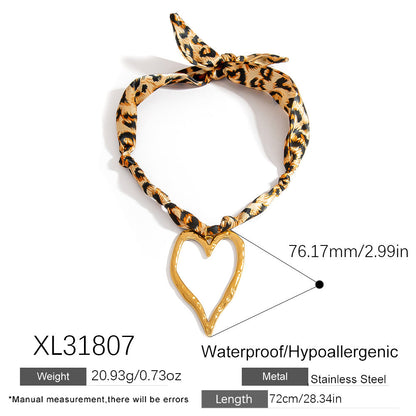 Heart Shaped Pendant Silk Scarf Necklace in 18K Gold Plated Stainless Steel