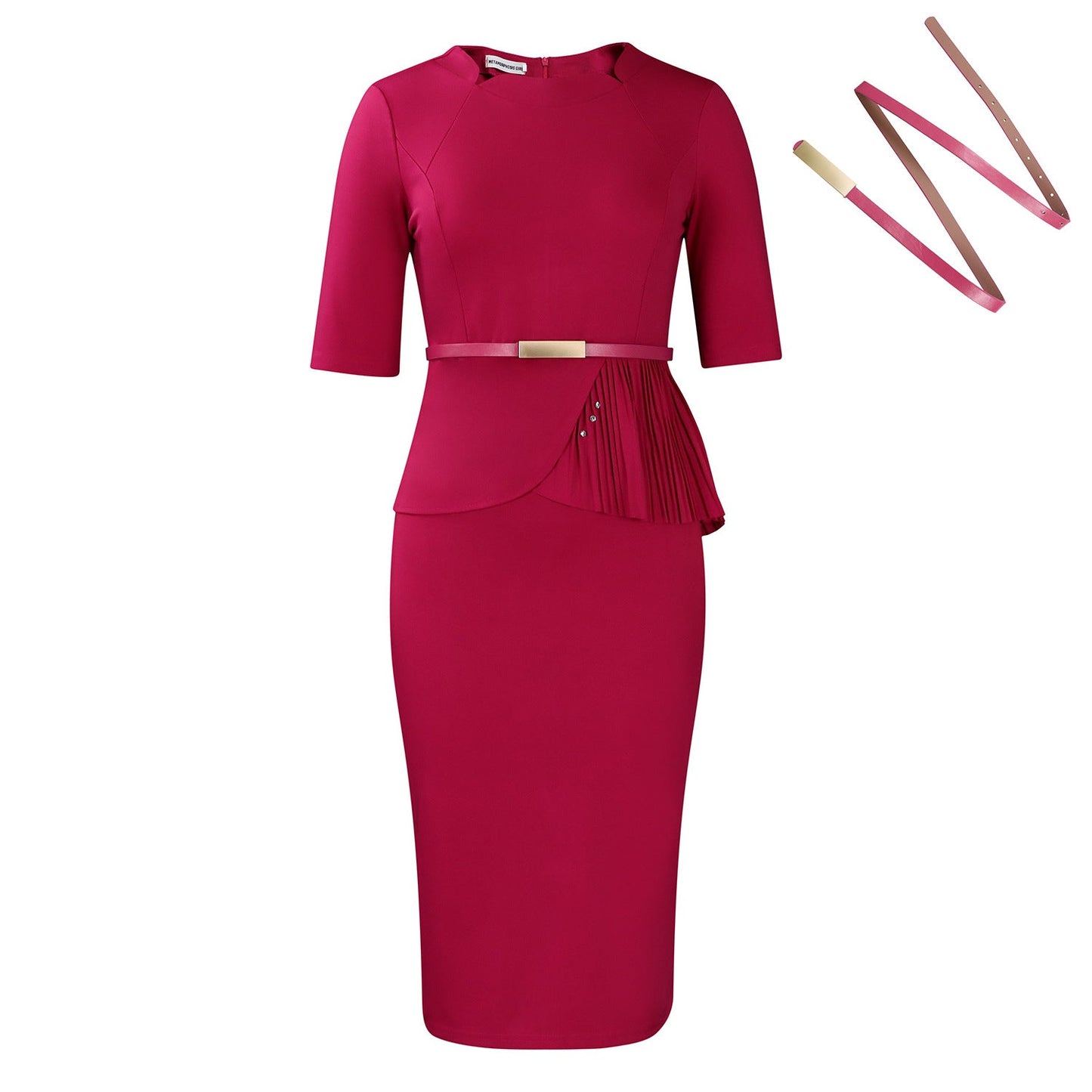 Elegant Solid Color Bodycon Dress With Belt