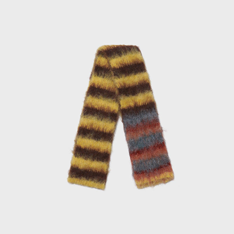 Color Block Striped Knitted Scarf Soft Acrylic Winter Accessory
