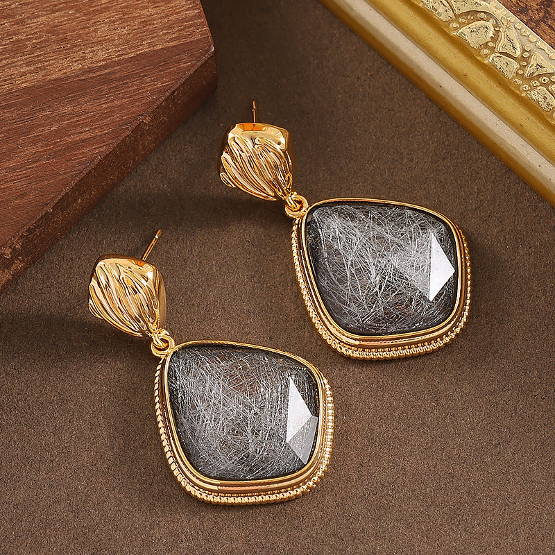 Geometric Resin Earrings Amber Color With Silver Posts
