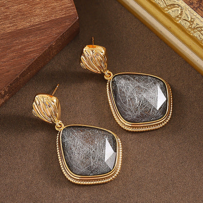 Geometric Resin Earrings Amber Color With Silver Posts