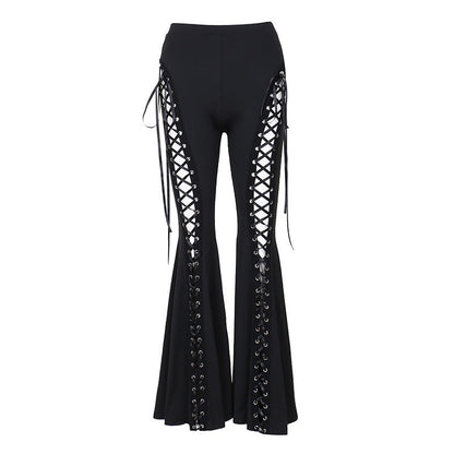 Black High-Waisted Eyelid Detail Flared Pants for Trendy Street Style