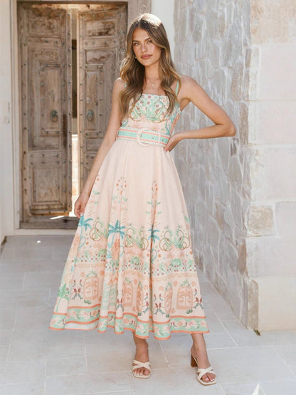 Floral Linen Maxi Dress With Sleeveless Design