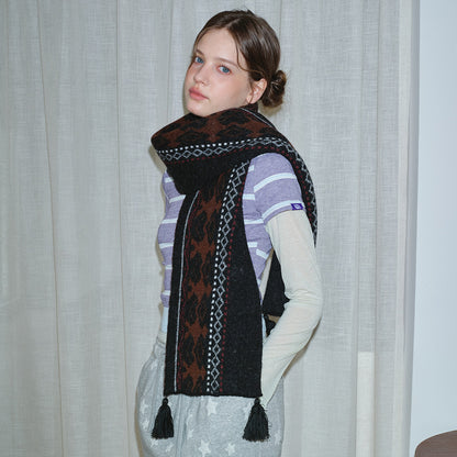 Wool Blend Fair Isle Scarf Unisex Soft Knit Winter Wrap