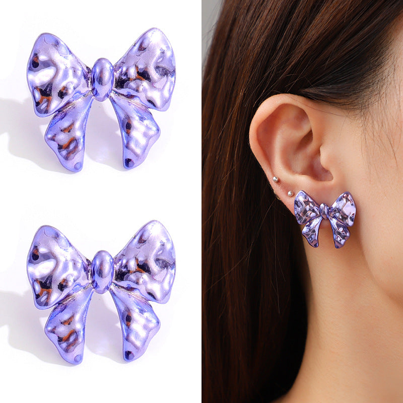 Metal Flower Bow Barbie Pink Stud Earrings Women'S Fashion Personality Earrings