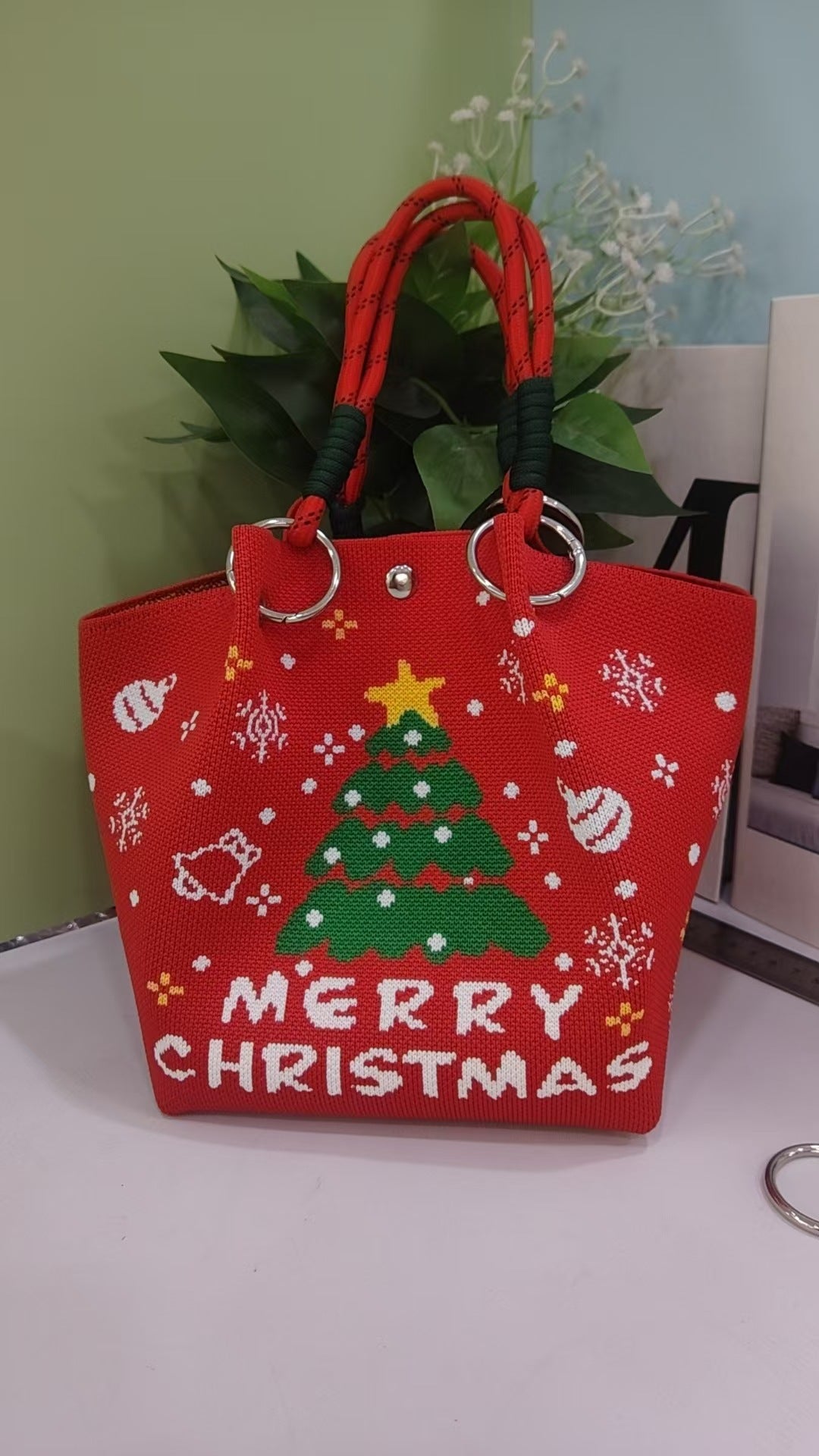 Cute Reindeer Portable Christmas Woven Gift Bag