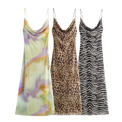 Simple Print Spaghetti Strap Maxi Dress