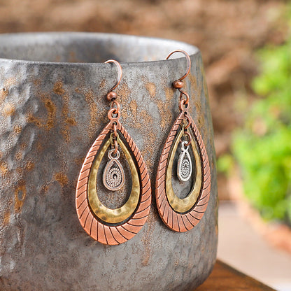 Bohemian Style Geometric Turquoise Tassel Earrings Set
