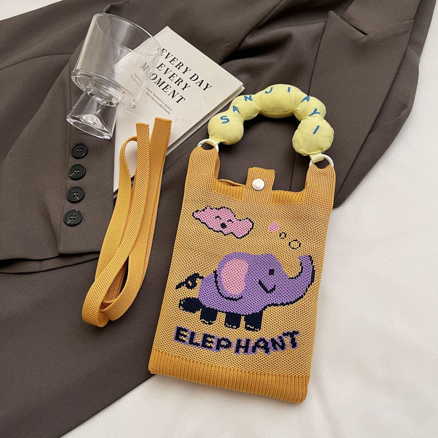 Trendy Knitted Crossbody Phone Bag Cute Cartoon Design
