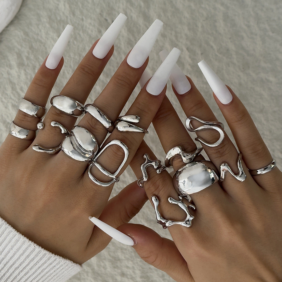 Irregular Pearl Ring Set Trendy Gold Retro Geometric Statement Rings
