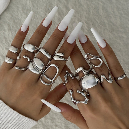 Irregular Pearl Ring Set Trendy Gold Retro Geometric Statement Rings