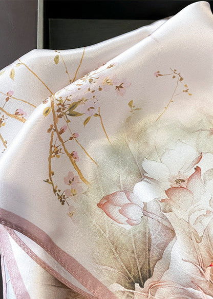 Floral Satin Polyester Square Scarf With Botanical Print