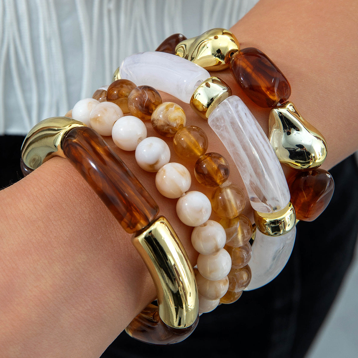 Exaggerated Acrylic Bead Bracelet Set Colorful Retro Jewelry